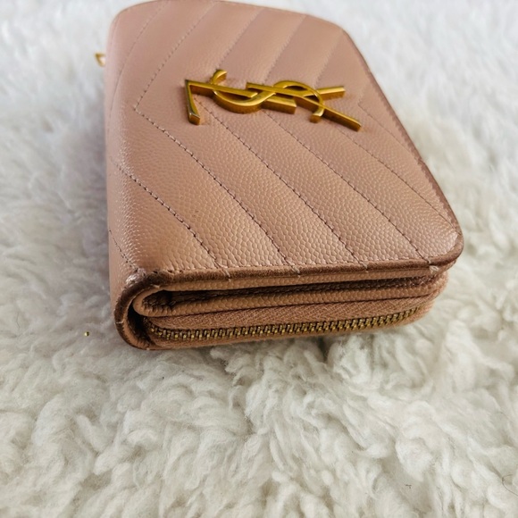 Yves Saint Laurent Cassandra Matellase Blush Grain Leather Compact Wallet - Picture 12 of 16